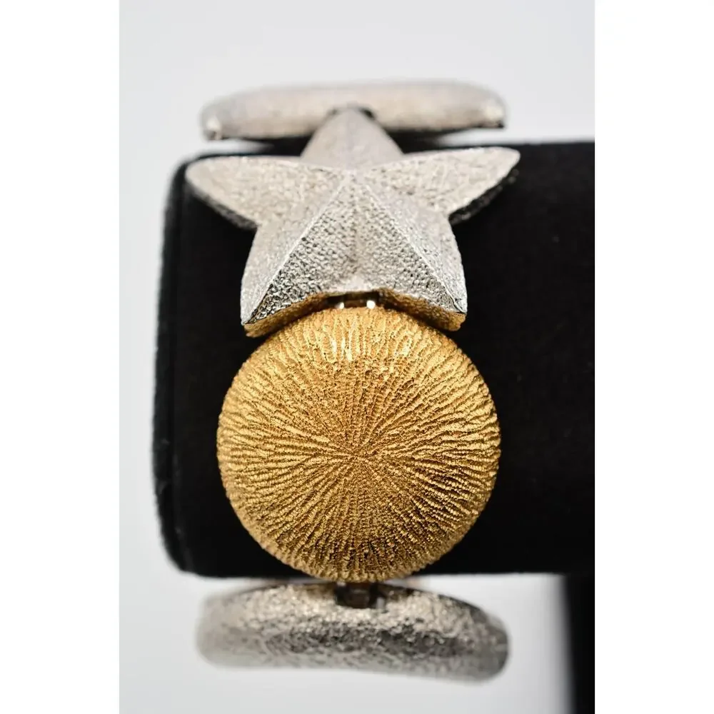 Christian Dior Vintage Celestial Moon Star Statement Bracelet Silver Gold Chunky